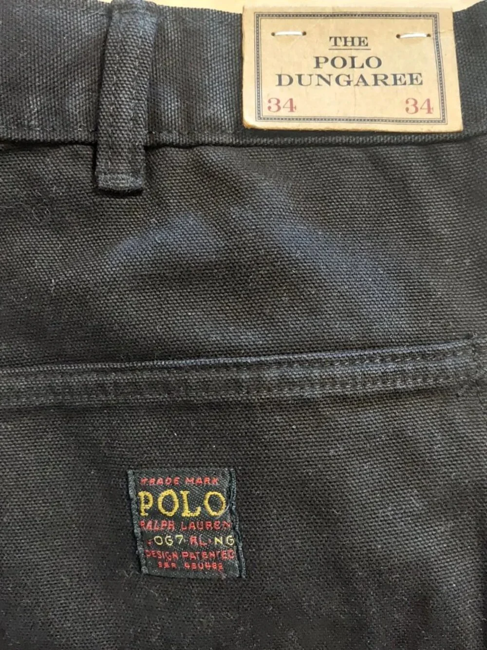 Polo Ralph Lauren Men Size 34 x 34 Jeans Black Double Knee Carpenter Relaxed Fit